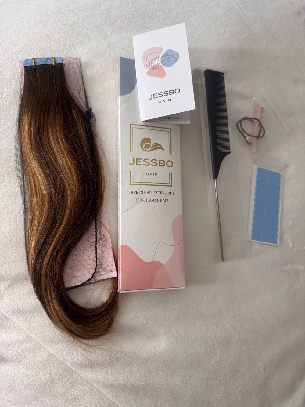 Jessbo Tape-In Human Hair Extensions - Dark Brown with Caramel Highlights